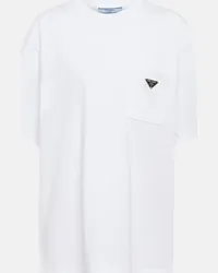 Prada T-shirt in jersey di cotone con logo Bianco