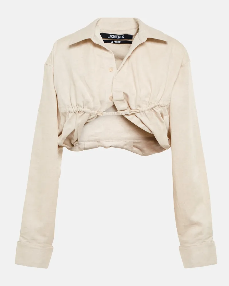 Jacquemus Top La chemise Machou in cotone e lino Beige