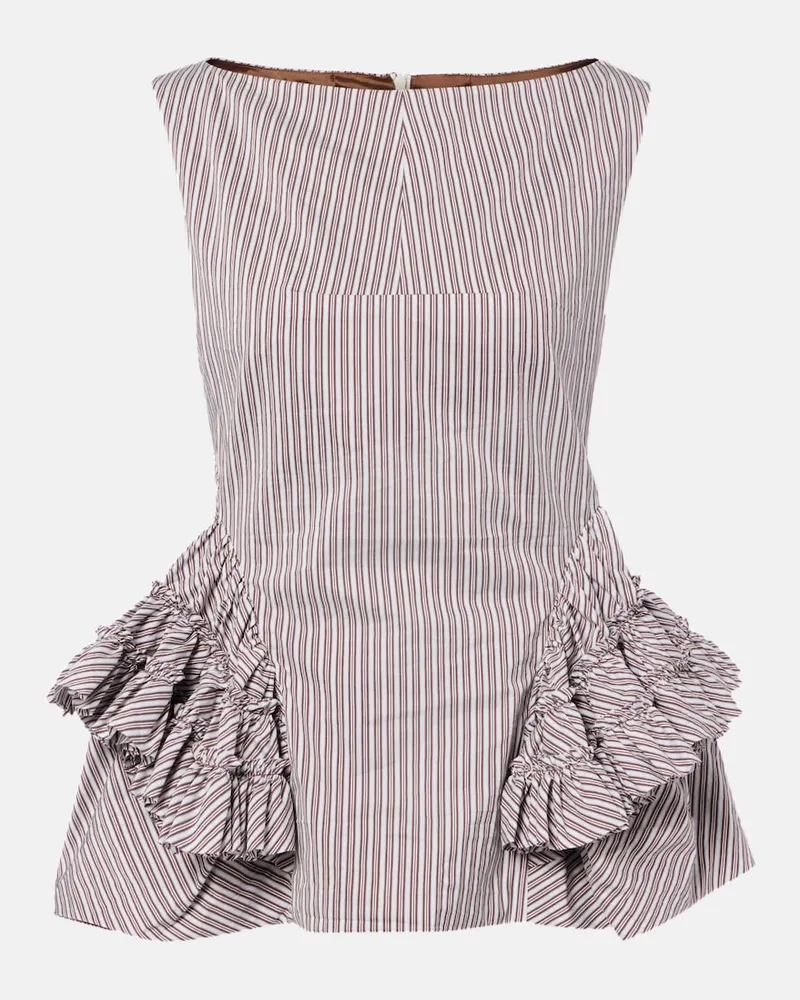 Dries van Noten Top in cotone e seta a righe con volant Marrone