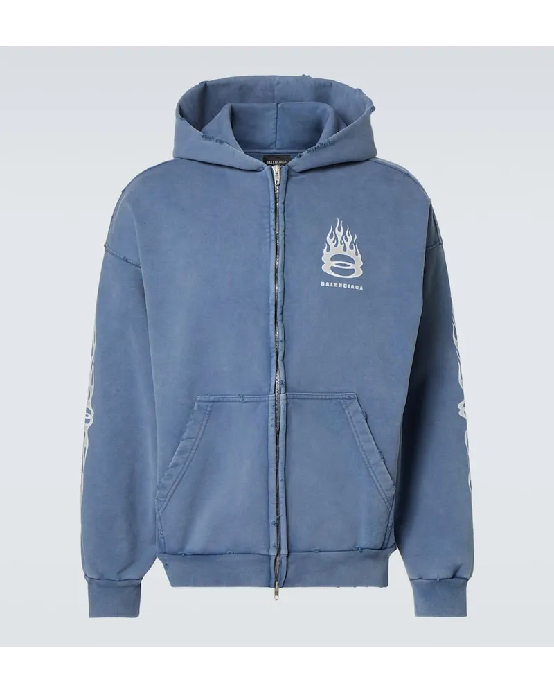 Balenciaga Felpa Burning Unity in cotone con cappuccio Blu
