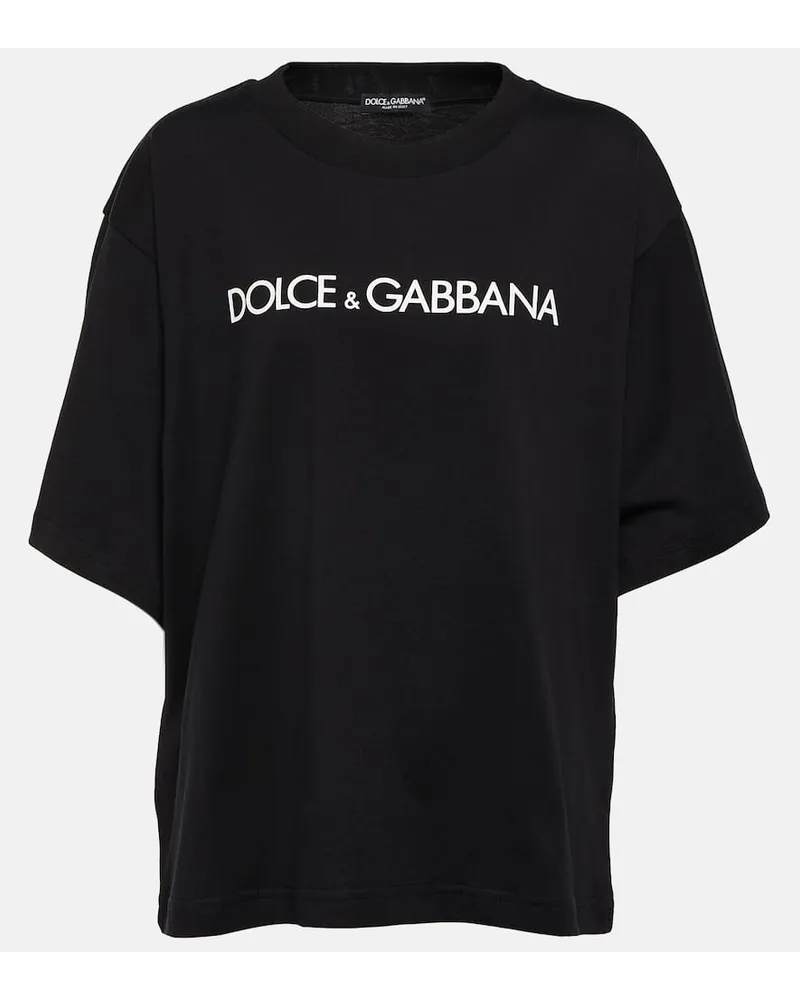 Dolce & Gabbana T-shirt cropped in jersey di cotone Nero