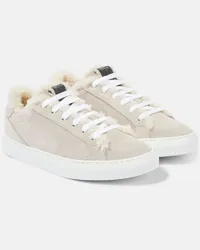 Brunello Cucinelli Sneakers in suede e shearling Grigio