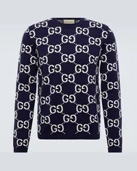 Gucci Pullover in jacquard di lana GG Blu