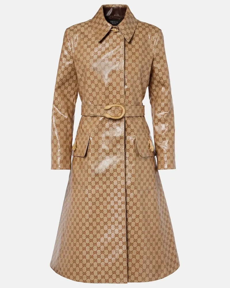 Gucci Cappotto in canvas GG con cintura Beige