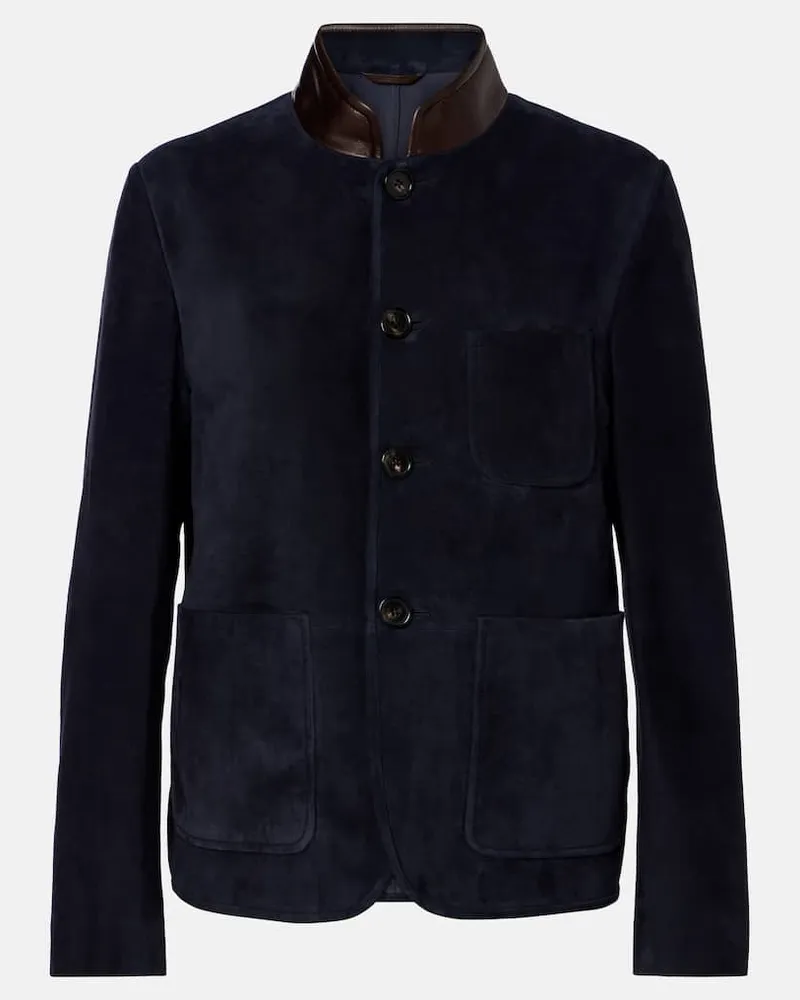 Loro Piana Giacca Spagna Mini in suede Blu