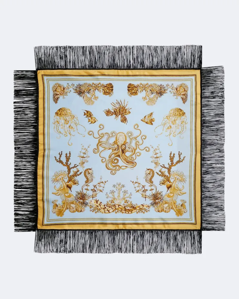 La DoubleJ Foulard in twill di seta con stampa e frange Multicolore