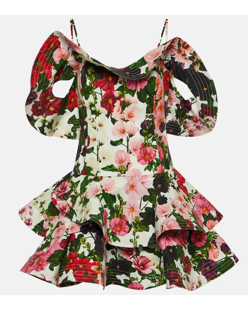 Oscar de la Renta Miniabito in misto cotone con volant Multicolore