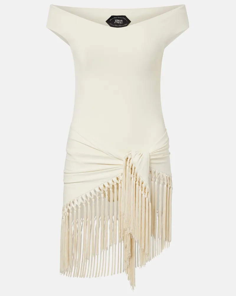 Taller Marmo Costume intero Romy e pareo con frange Bianco
