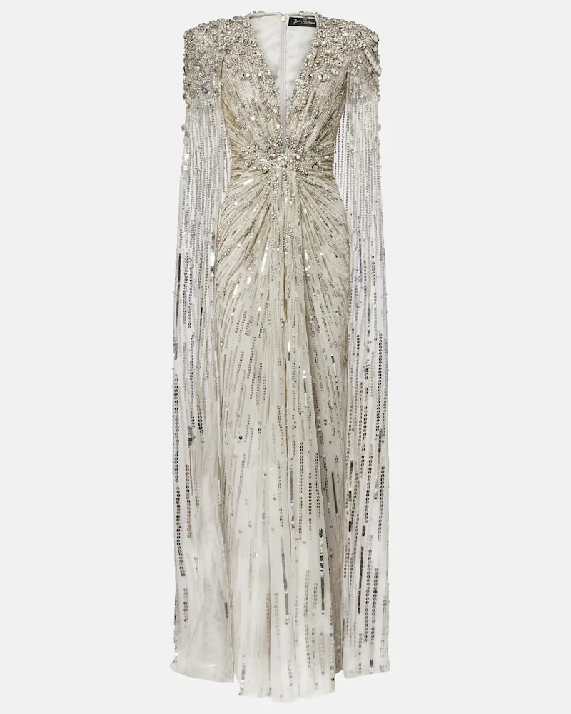 Jenny Packham Abito lungo Lotus Lady con mantella Argento
