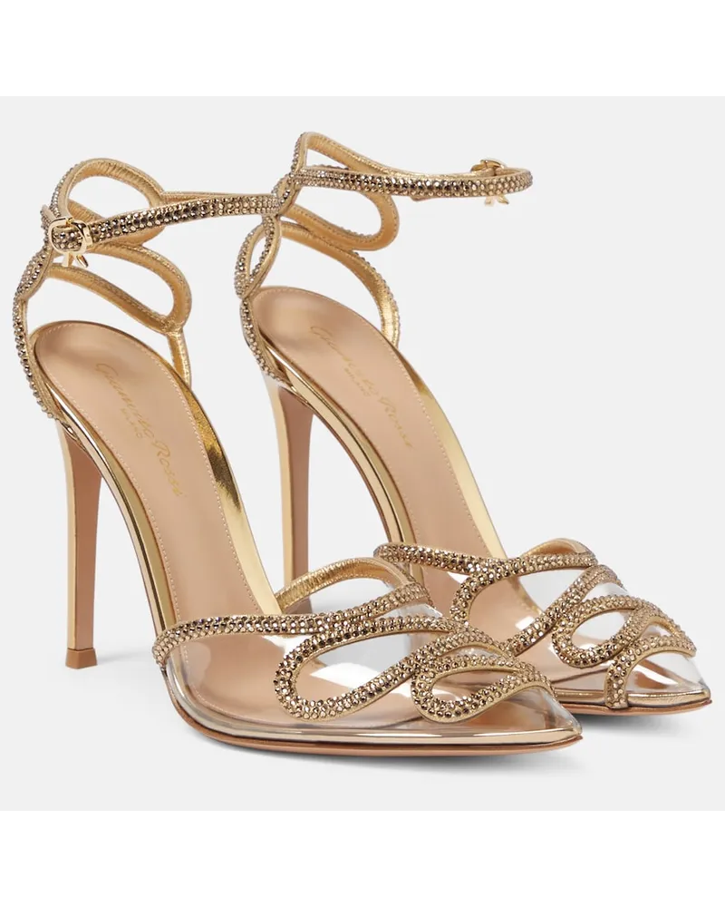 Gianvito Rossi Sandali in pelle e PVC con cristalli Oro