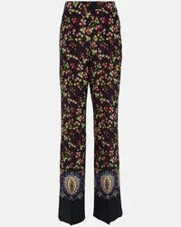 Etro Pantaloni in seta a vita alta con stampa Multicolore