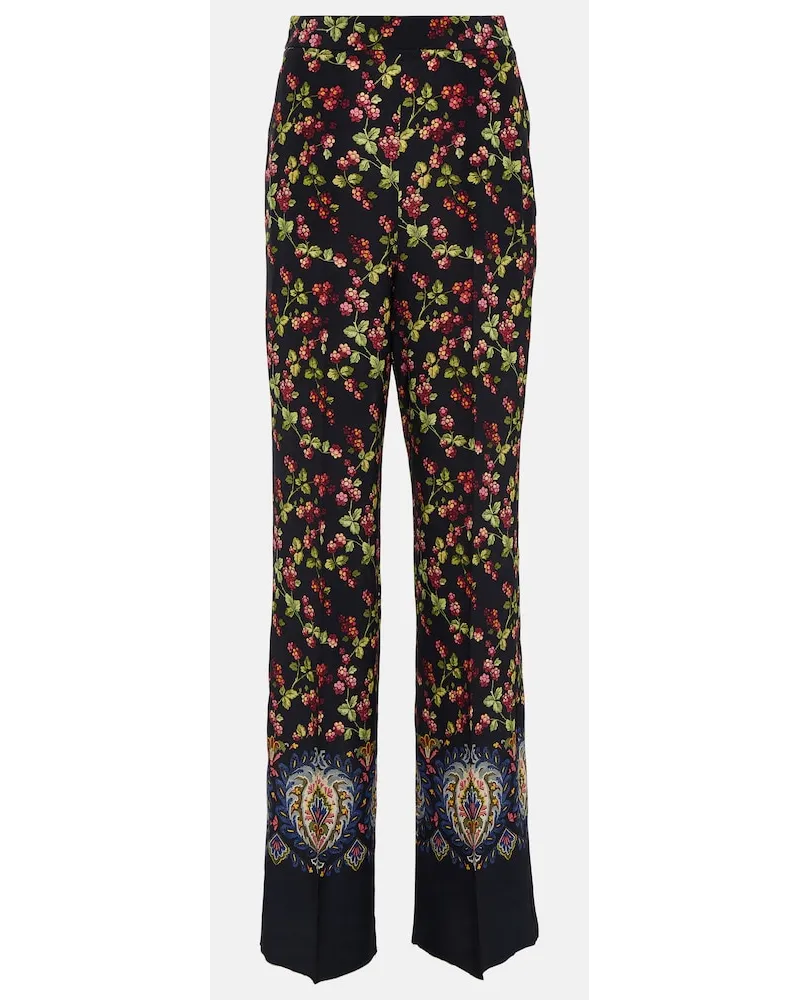 Etro Pantaloni in seta a vita alta con stampa Multicolore