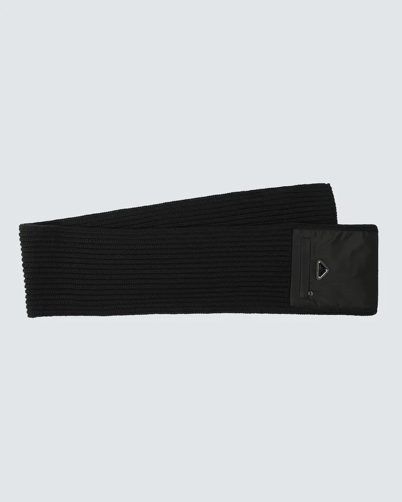 Prada Sciarpa in lana e Re-Nylon Nero