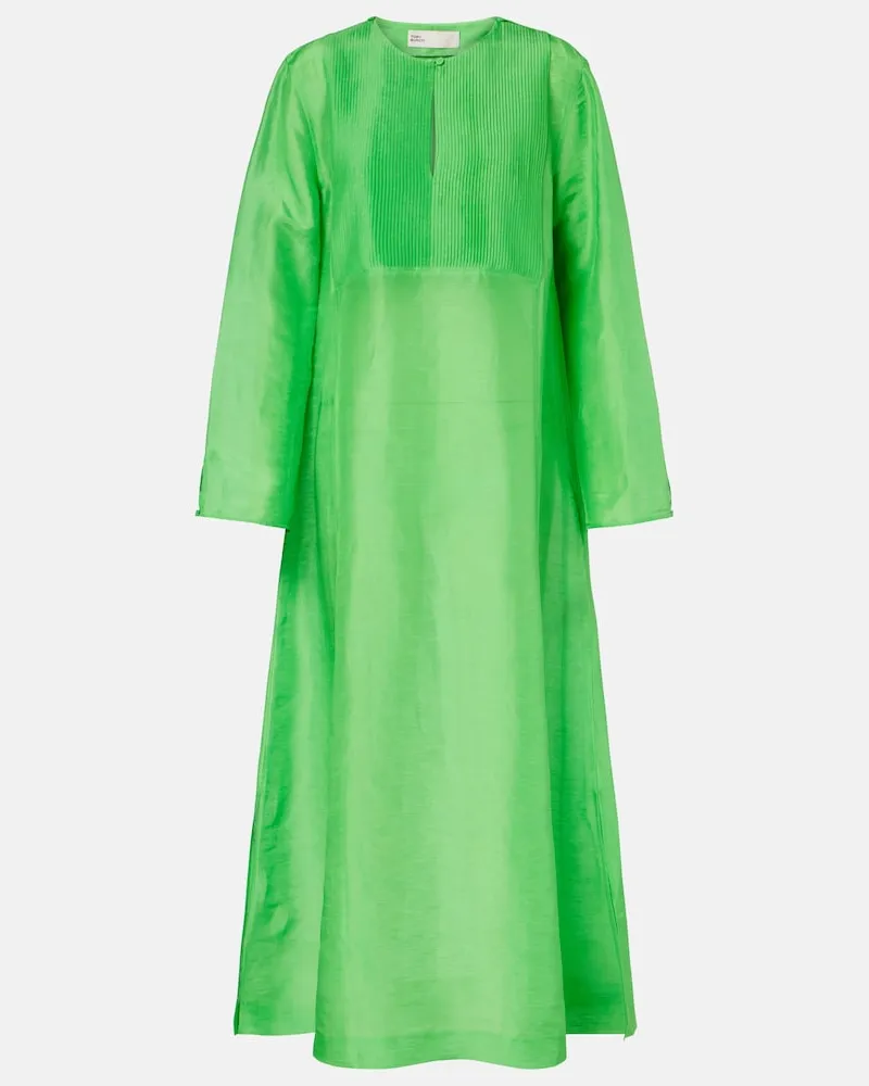 Tory Burch Caftano in lino e seta plissÃ Verde