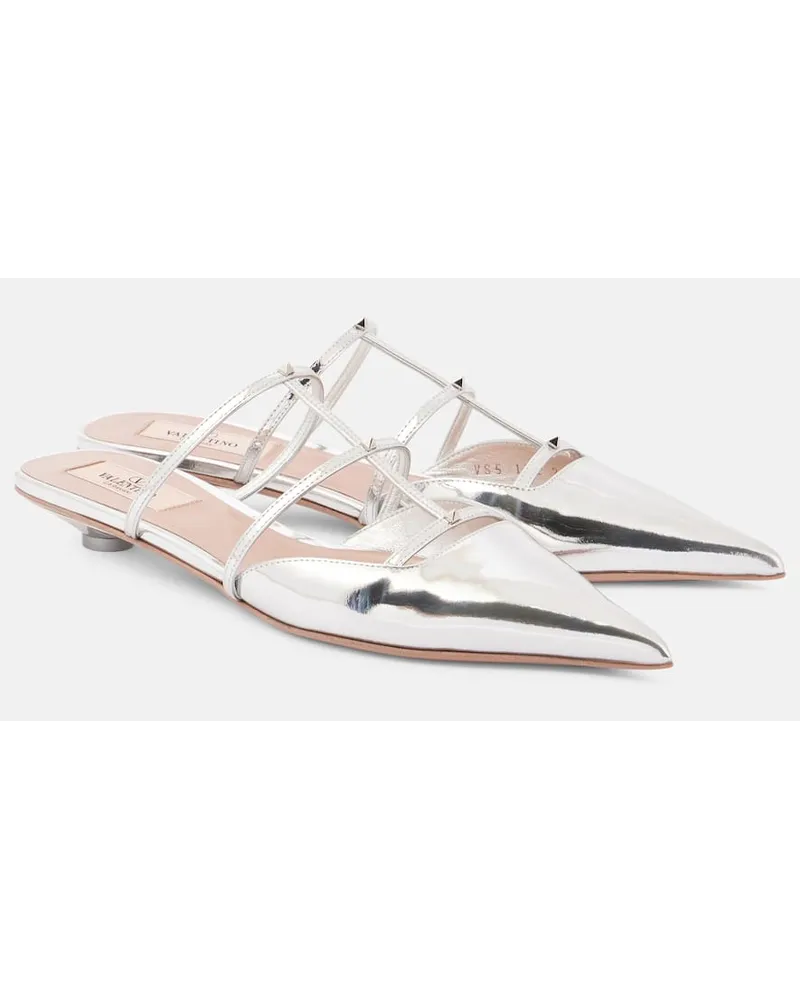 Valentino Garavani Ballerine Rockstud in pelle metallizzata Argento