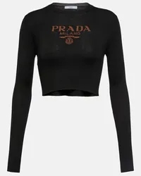 Prada Top cropped in maglia di seta Nero