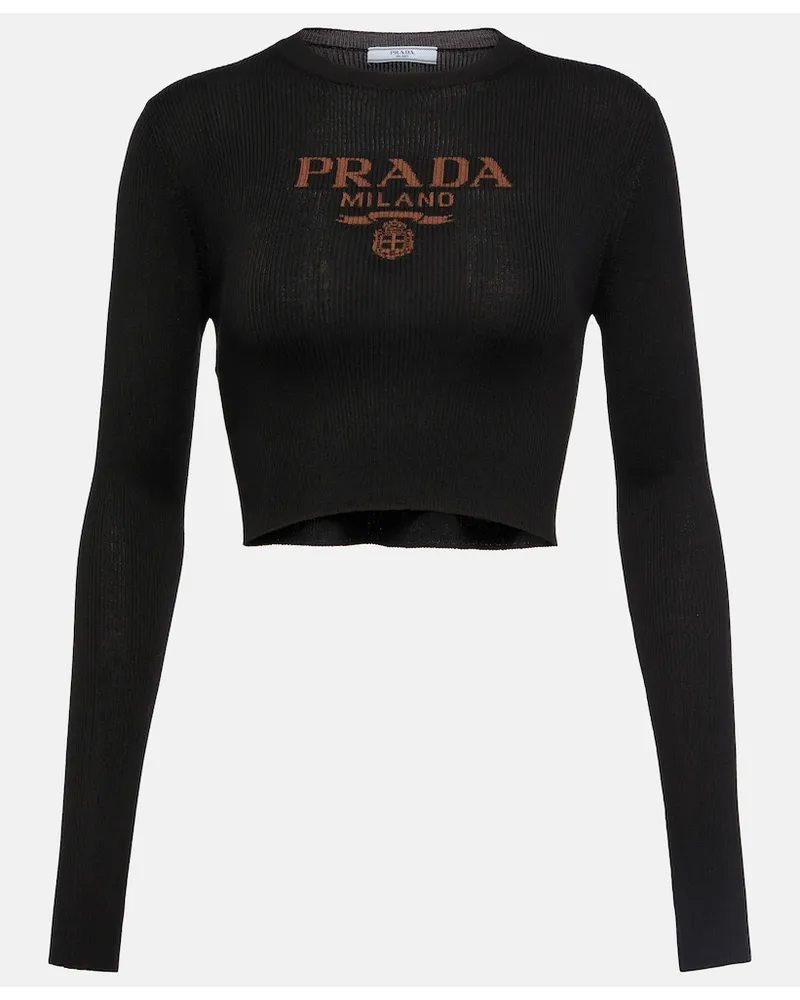 Prada Top cropped in maglia di seta Nero
