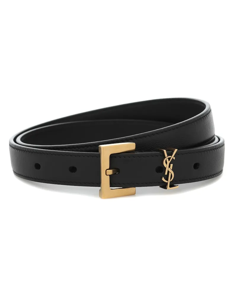 Saint Laurent Cintura slim Cassandre in pelle Nero