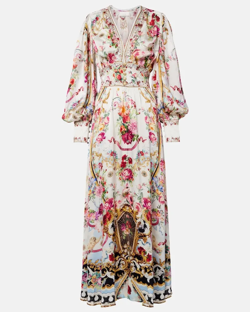 Camilla Abito lungo in satin di seta floreale Multicolore