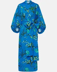 Erdem Abito midi in cotone e lino con stampa Blu