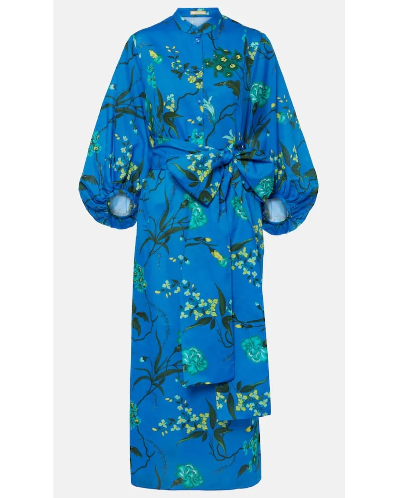 Erdem Abito midi in cotone e lino con stampa Blu