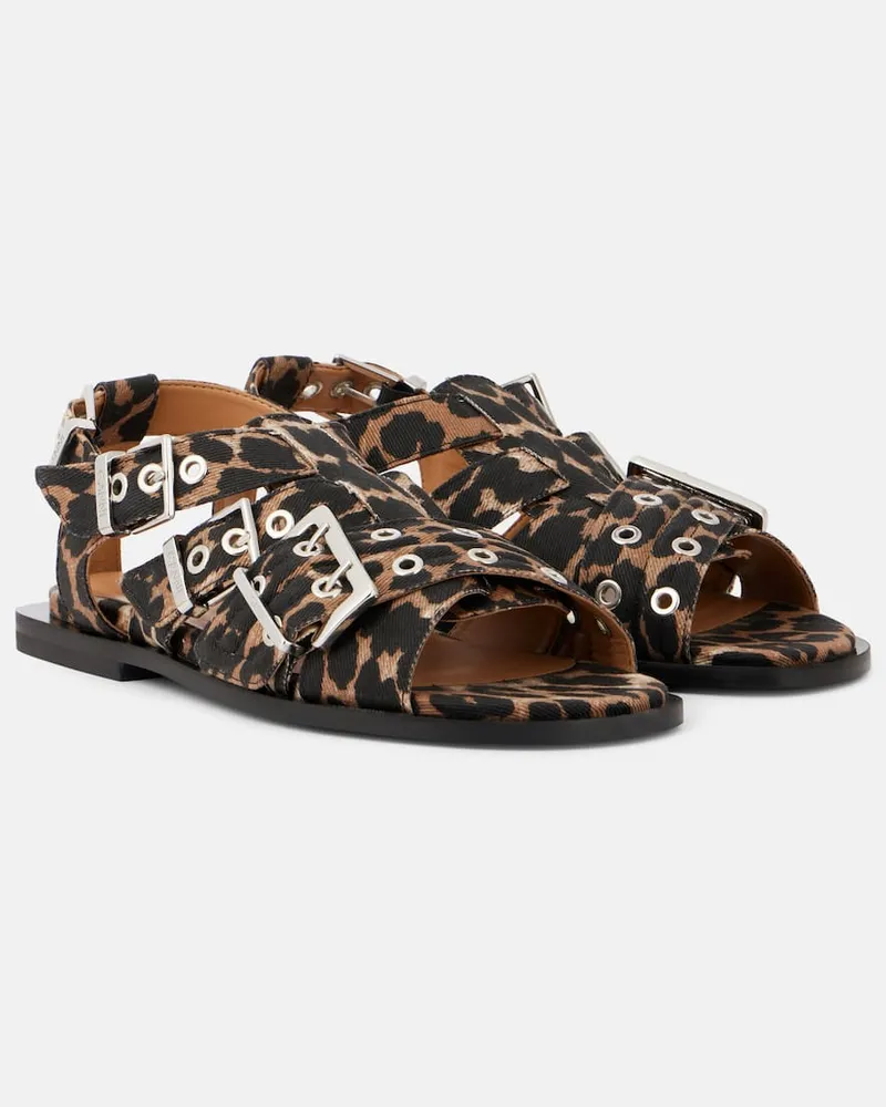 Ganni Sandali con stampa leopardata Marrone