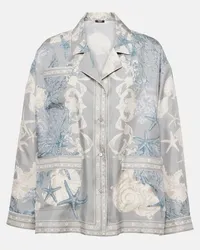 Versace Camicia oversized Barocco Sea in seta Blu