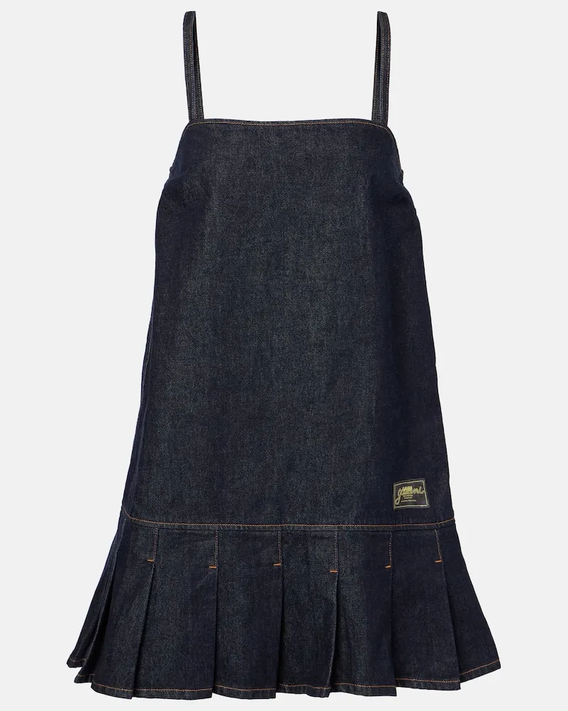 Ganni Abito corto di jeans a pieghe Blu