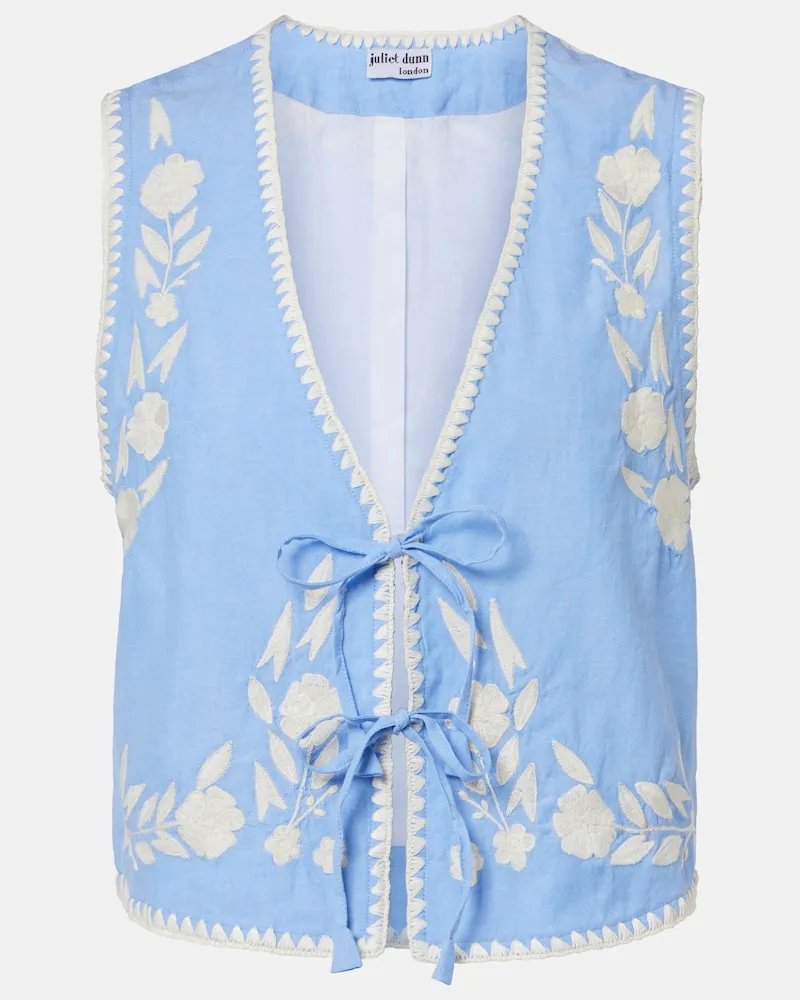 Juliet Dunn Gilet in chambray di cotone con ricamo Blu