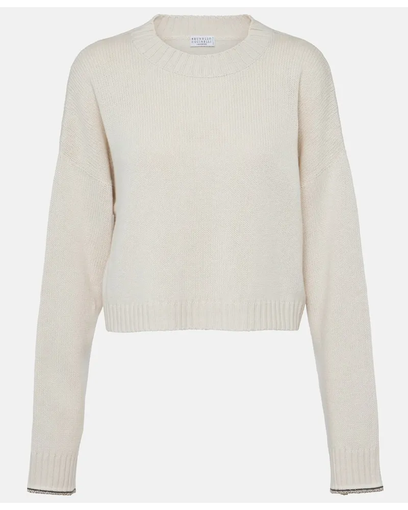 Brunello Cucinelli Pullover in lana, cashmere e seta Bianco