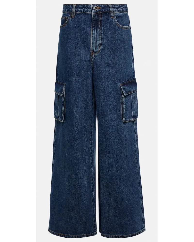 Self-Portrait Jeans cargo a gamba larga Blu