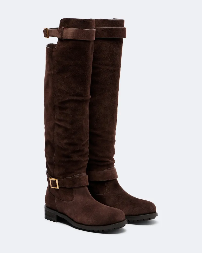 Jimmy Choo Stivali Biker in suede Marrone