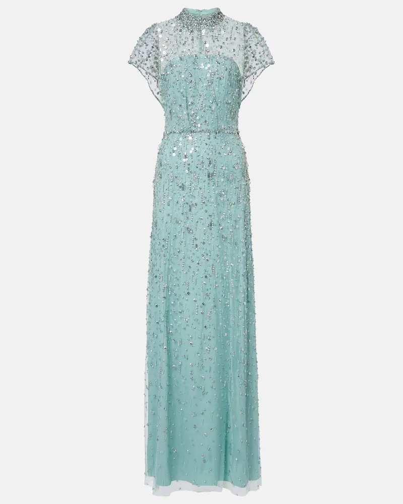 Jenny Packham Abito lungo Crystal Drop con perline Blu