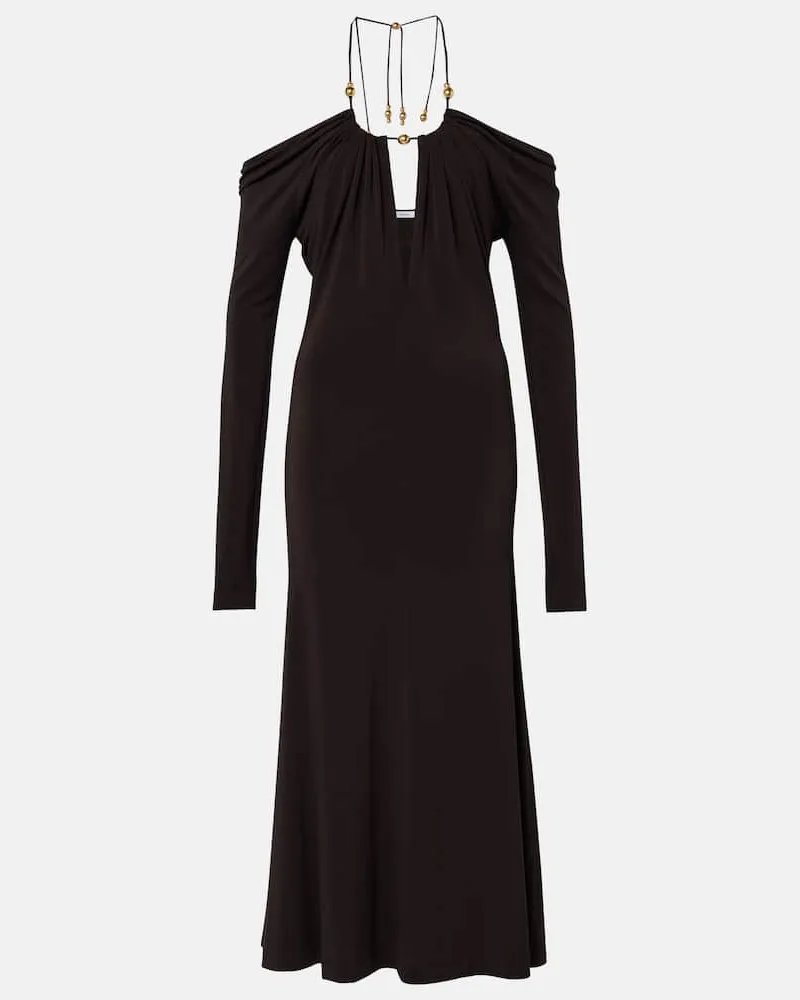 Ferragamo Abito midi con scollo bardot Marrone