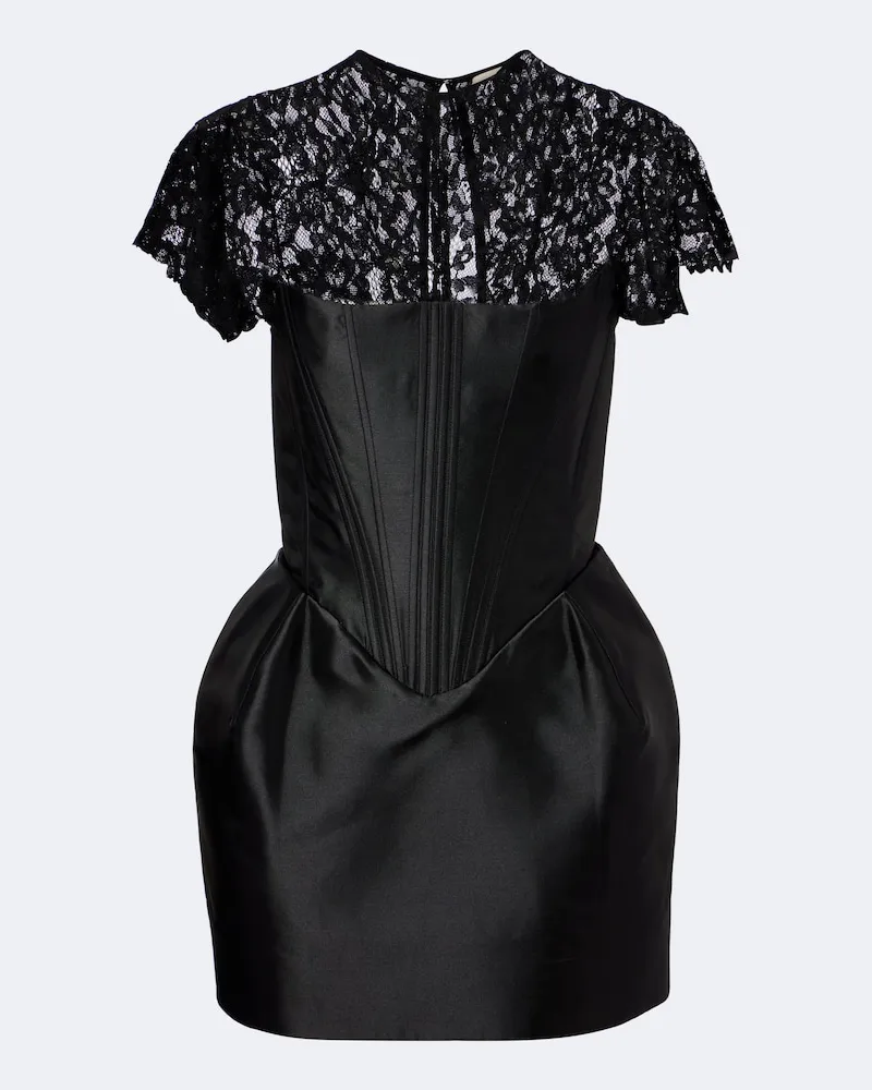 De La Vali Abito corto Catalina in satin e pizzo Nero