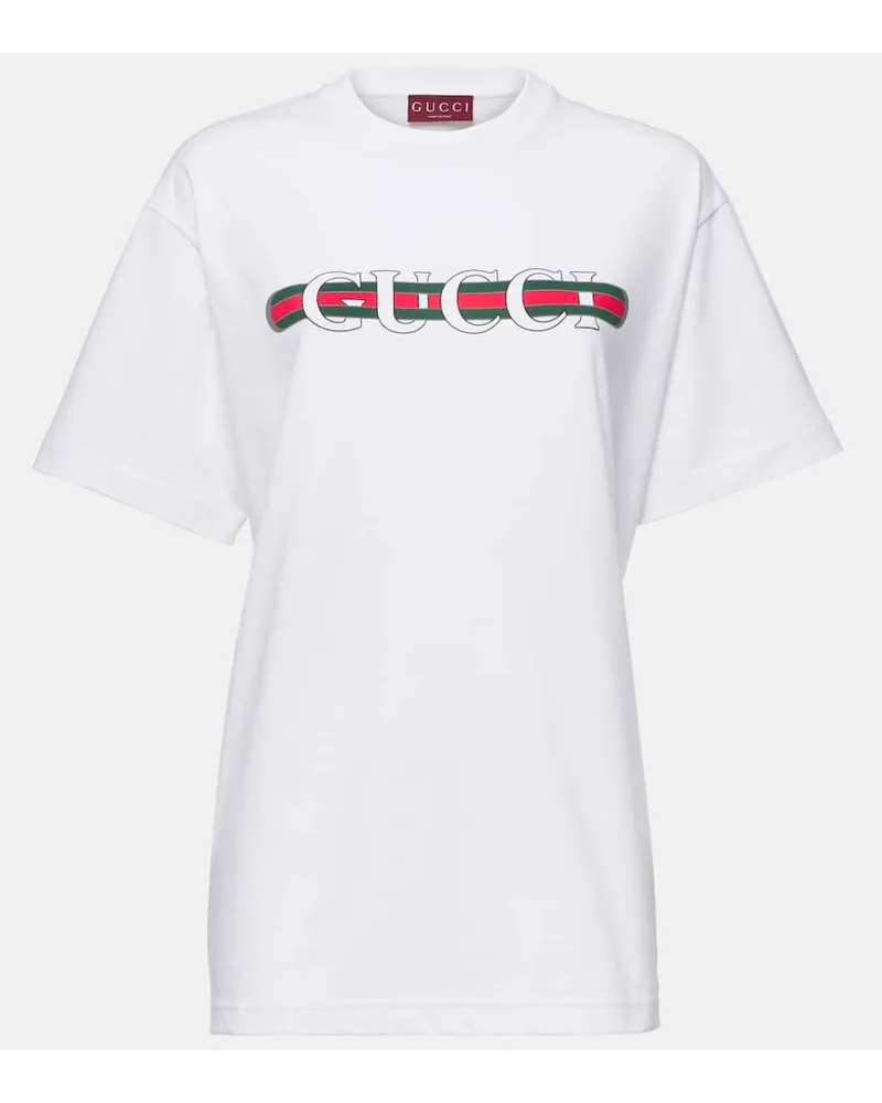 Gucci T-shirt in jersey di cotone con logo Bianco