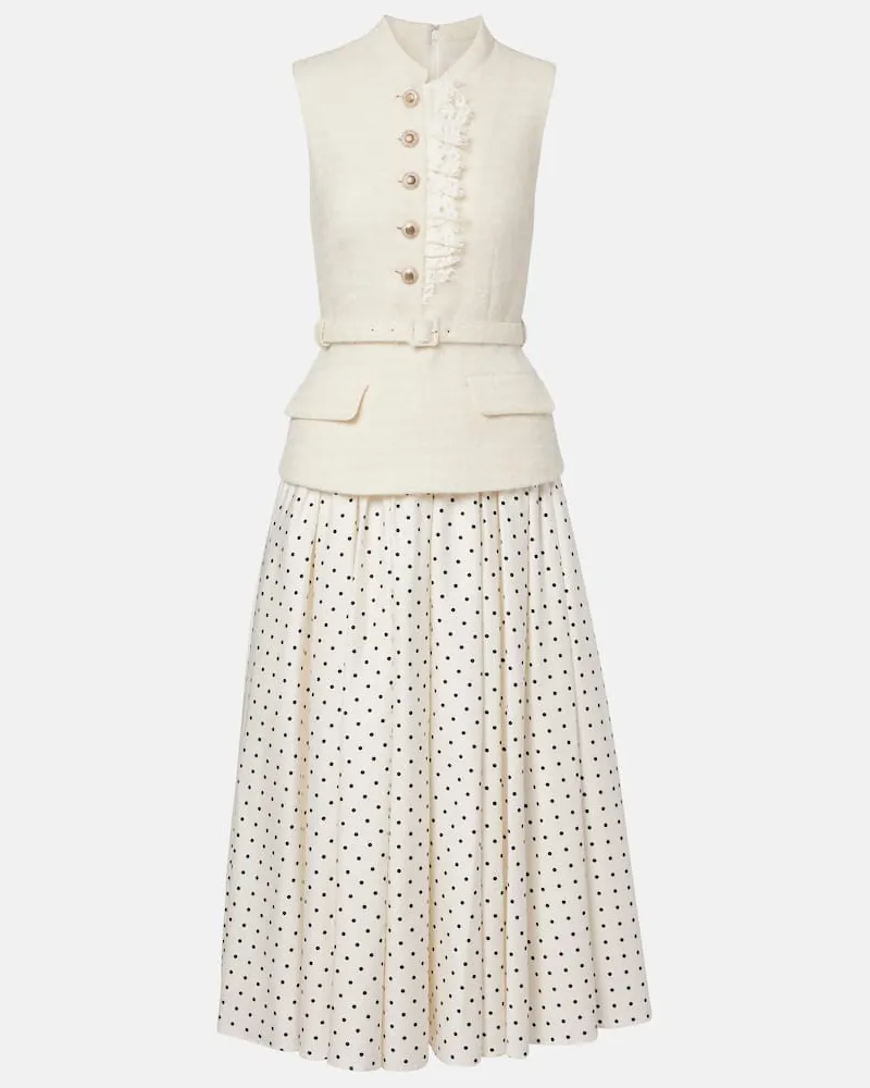 Self-Portrait Abito midi in bouclÃ© a pois Bianco