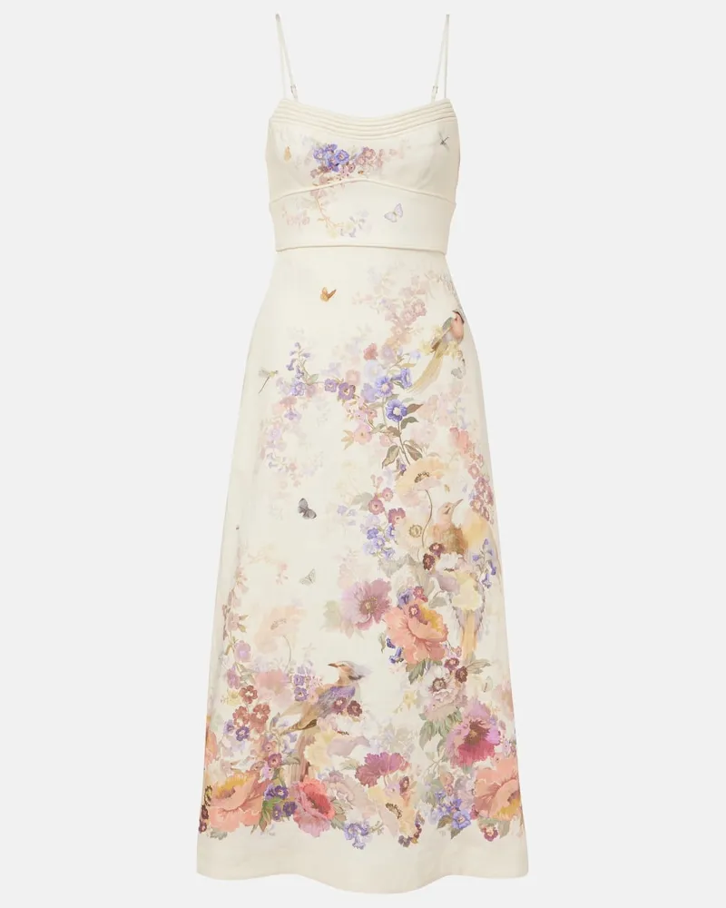 Zimmermann Abito midi Alchemy in lino floreale Bianco