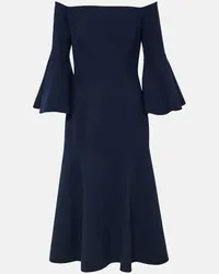 Oscar de la Renta Abito midi in misto lana con scollo bardot Blu