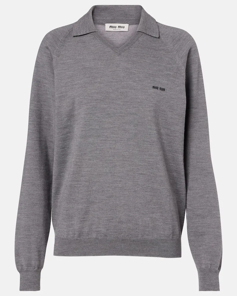 Miu Miu Polo in lana vergine con logo Grigio