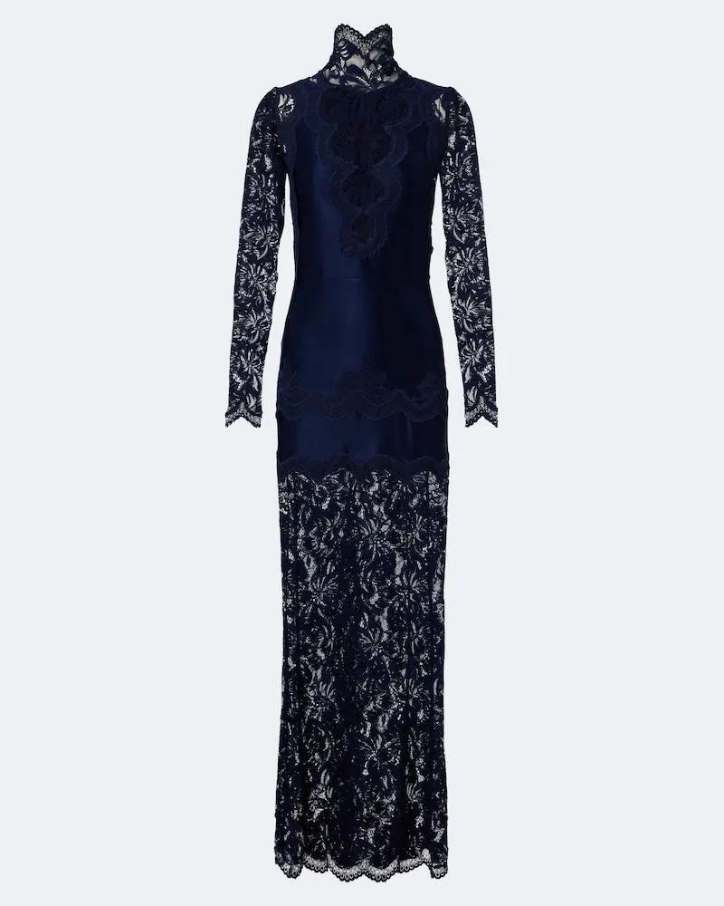 Paco Rabanne Abito lungo in pizzo a collo alto Blu