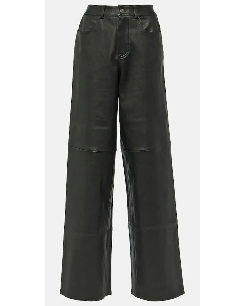 Stouls Pantaloni a gamba larga in pelle a vita alta Nero