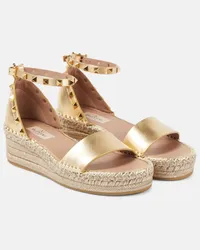 Valentino Garavani Espadrillas Rockstud in pelle con zeppa Oro