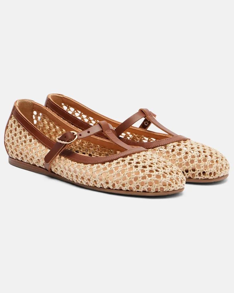 Ancient Greek Sandals Ballerine Aerati in rafia con pelle Marrone