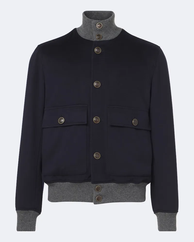 Brunello Cucinelli Giacca blouson in lana vergine Blu