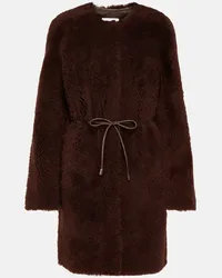 Yves Salomon Cappotto in shearling con cintura Marrone