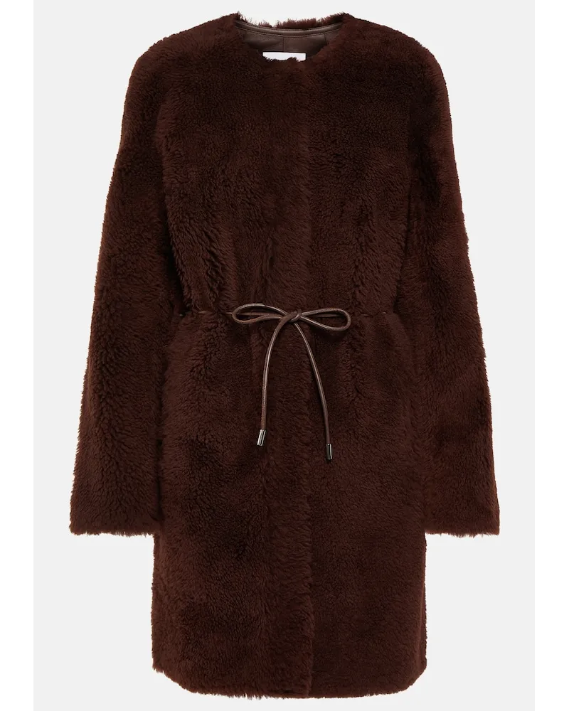 Yves Salomon Cappotto in shearling con cintura Marrone