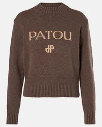 Patou Pullover in lana e cashmere con intarsio Marrone