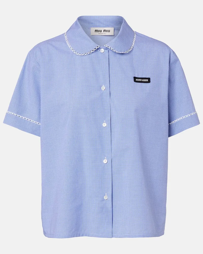 Miu Miu Camicia in popeline di cotone con pizzo Blu
