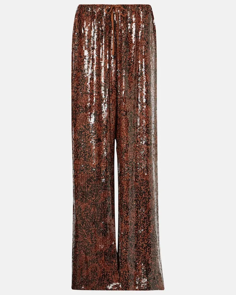 Dries van Noten Pantaloni a gamba larga con paillettes Verde